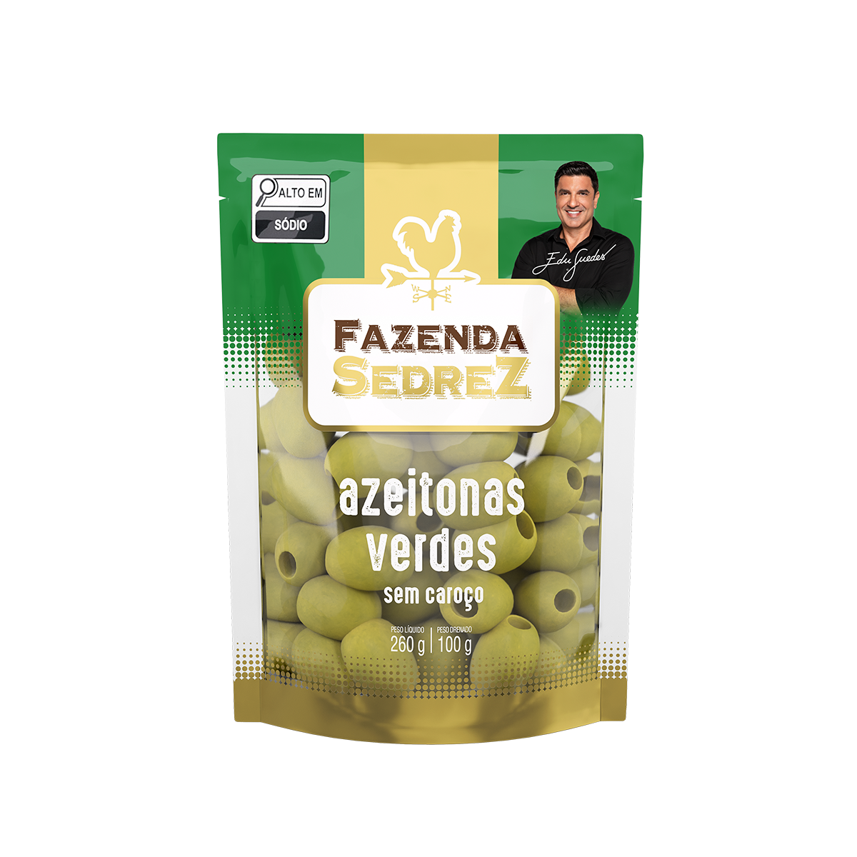 Azeitonas Verdes Sem Caroço 260g/120g - Pouch, Fazenda Sedrez