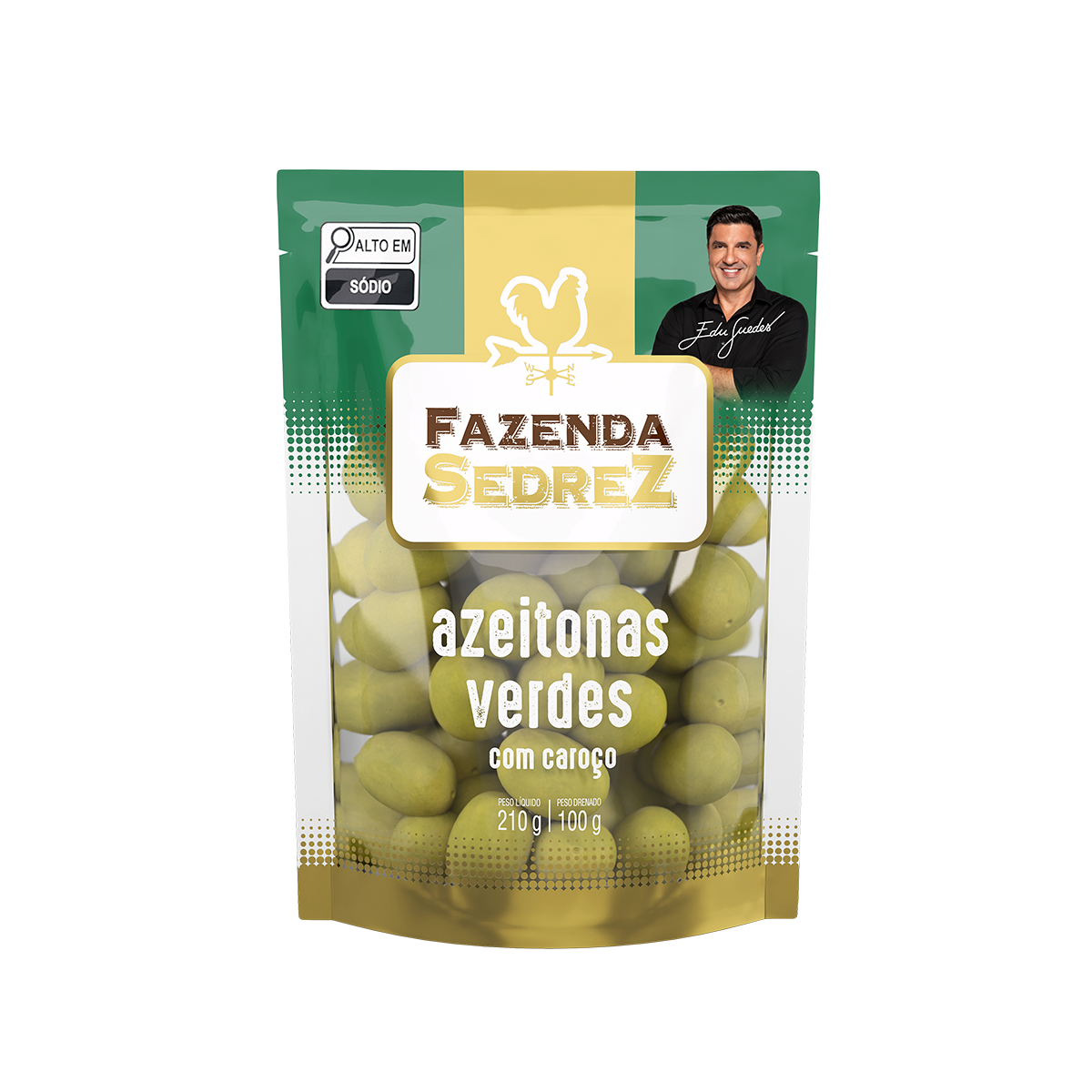 Azeitonas Verdes Com Caroço 310g/150g - Pouch, Fazenda Sedrez