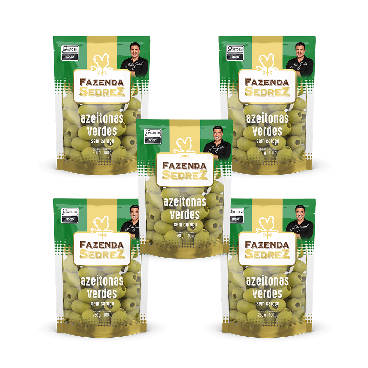Combo Azeitonas Verdes Sem Caroço 260g/120g - Pouch, Fazenda Sedrez - 5 unid