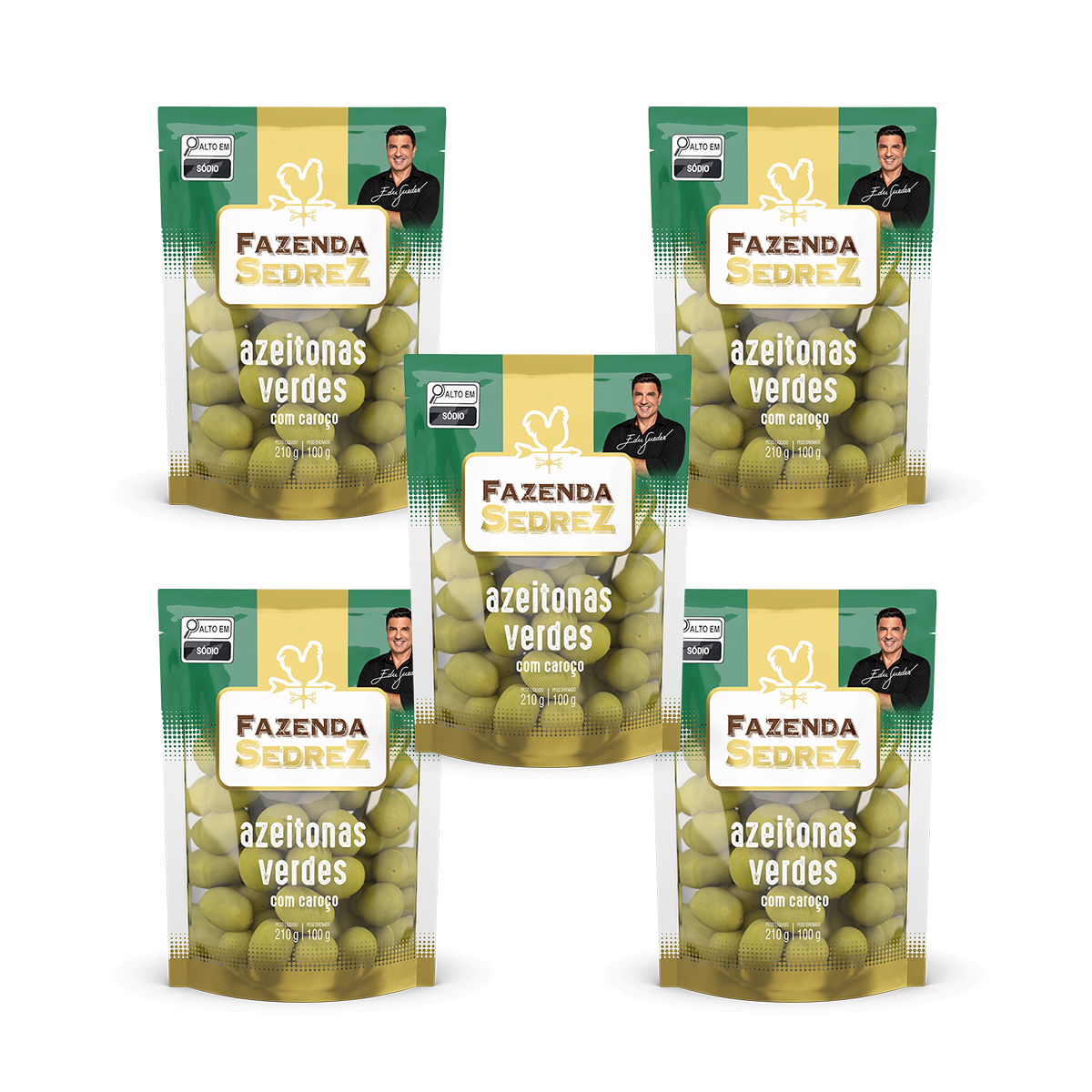 Combo Azeitonas Verdes Com Caroço 310g/150g - Pouch, Fazenda Sedrez - 5 unid